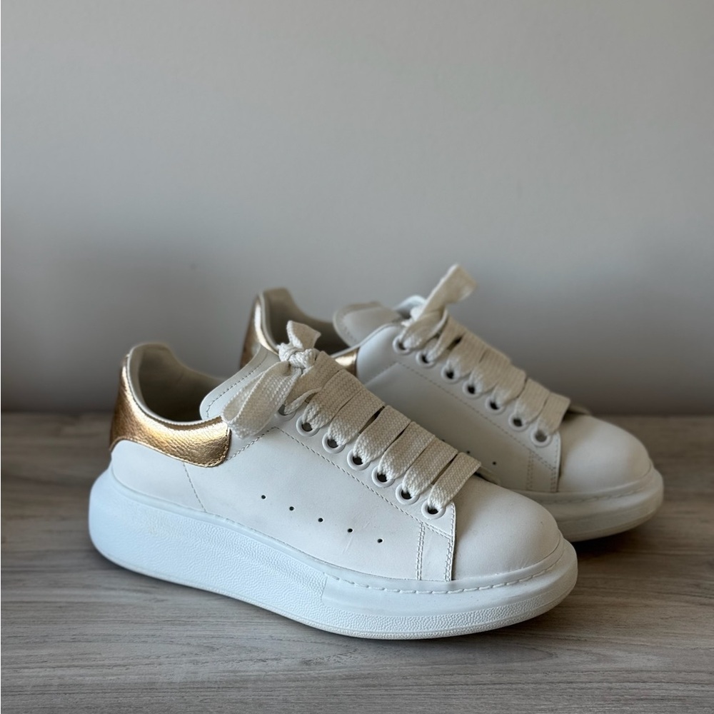 Alexander McQueen White Sneakers with Gold Accents